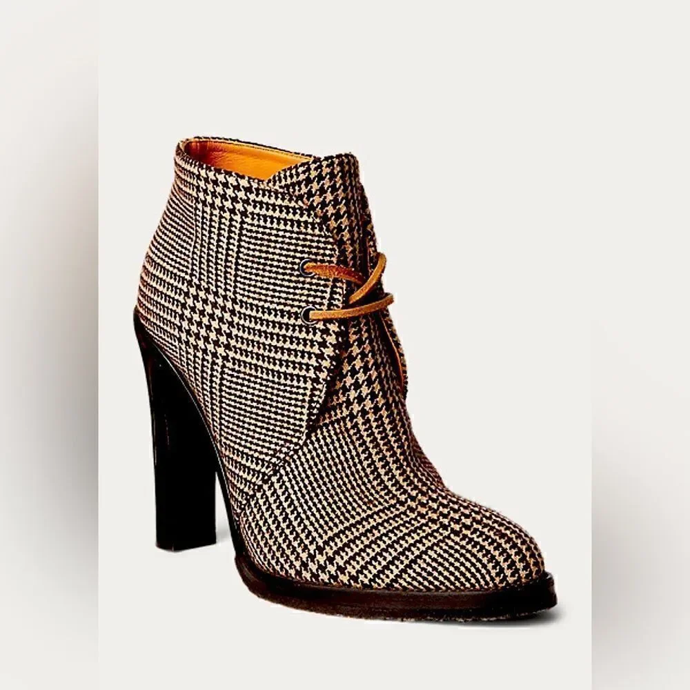 Ralph Lauren Fall 2021 Brown Glen Plaid Wool Flannel Jaylen Bootie